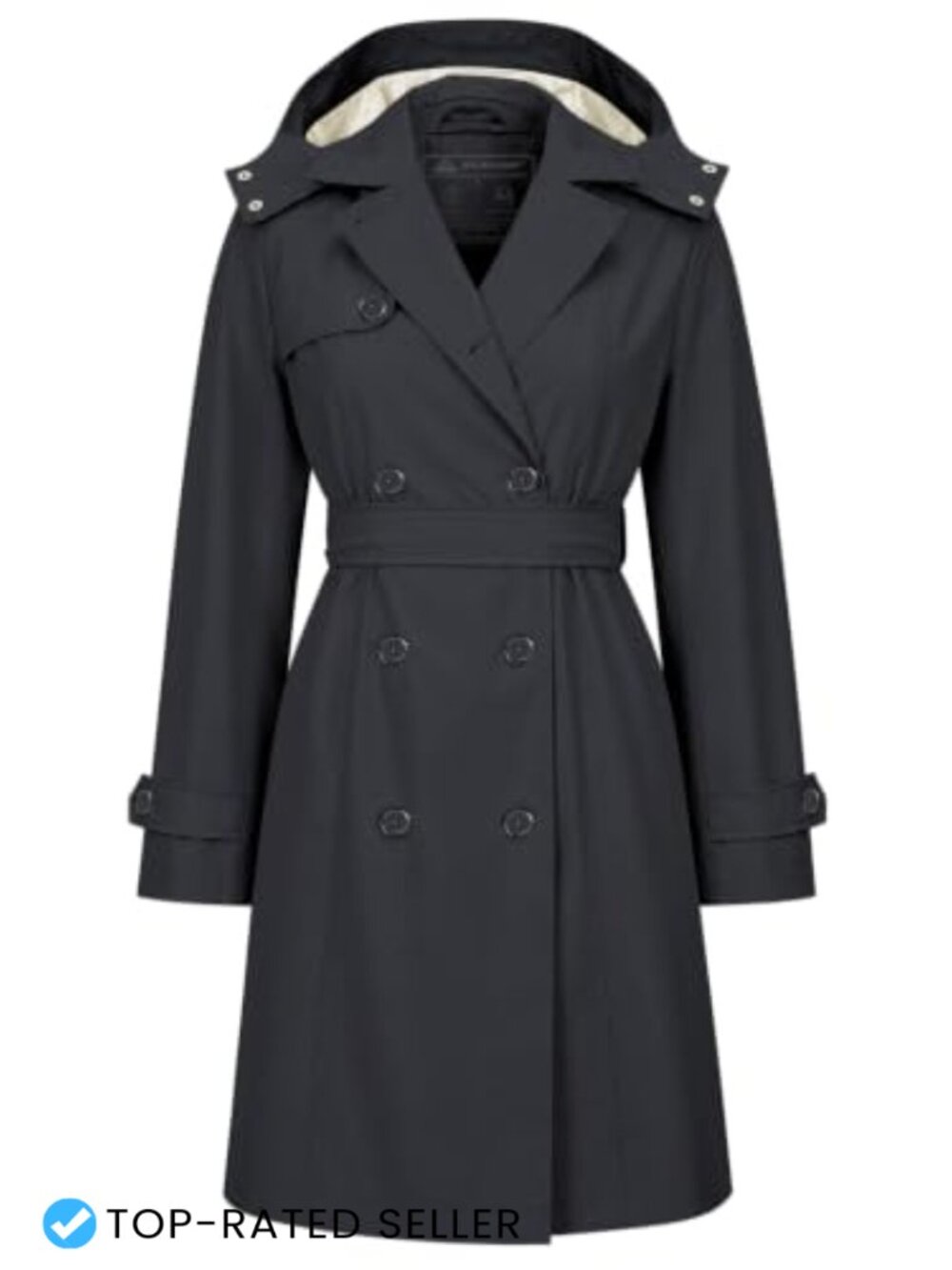 Women's Double Breasted Trench Coat Detachable Hood Belted Water Repellent